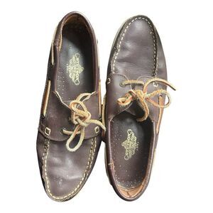 Men's Stetson Vintage Brown Leather Boat Shoes Size 10